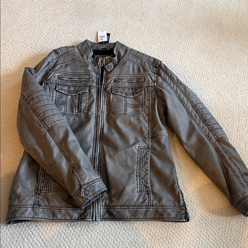Buckle Men's Gray Faux Leather Bomber Jacket